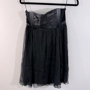 MAJE Elegant Black Faux Leather Strapless Dress